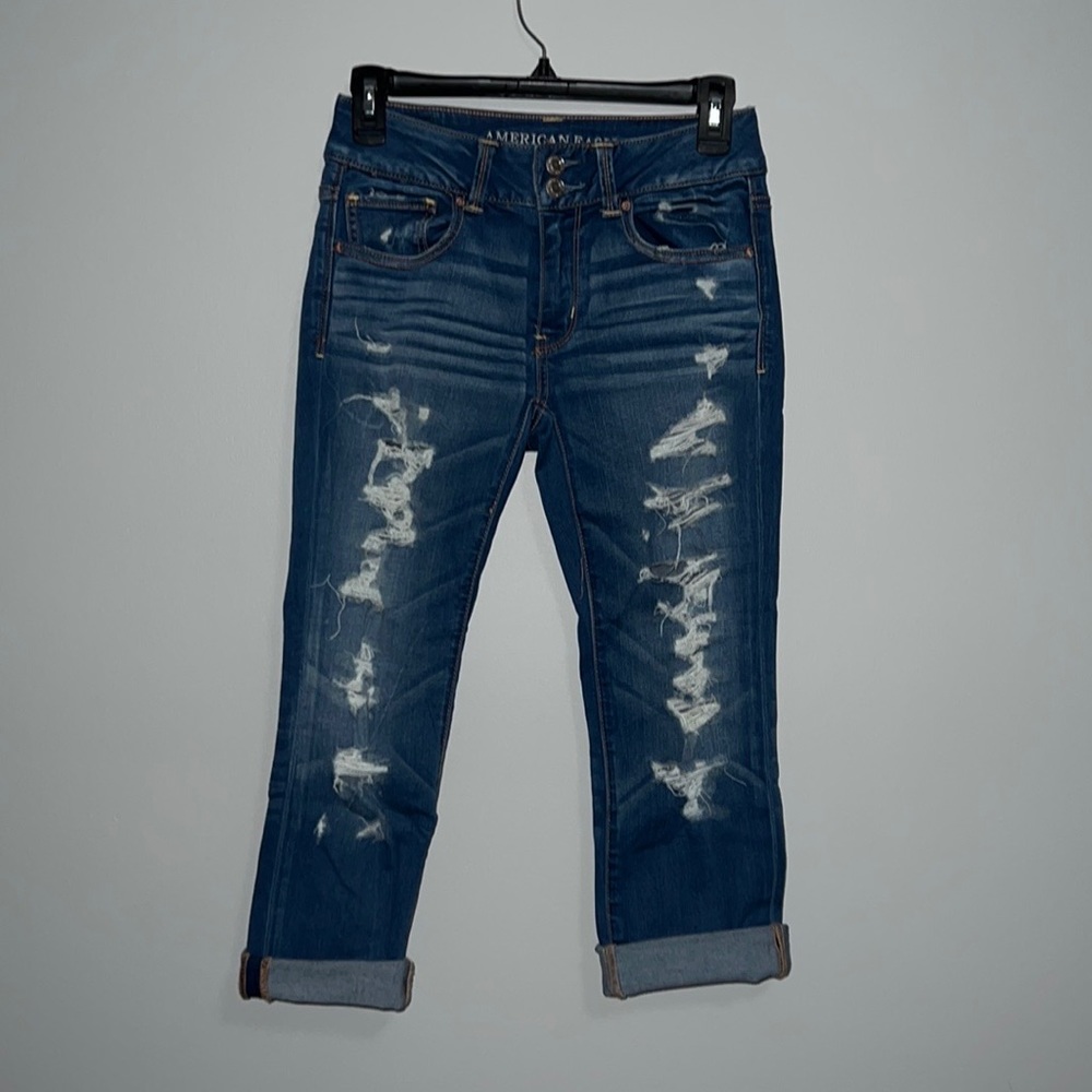 American Eagle Distressed Artist Crop Jeans Size 4